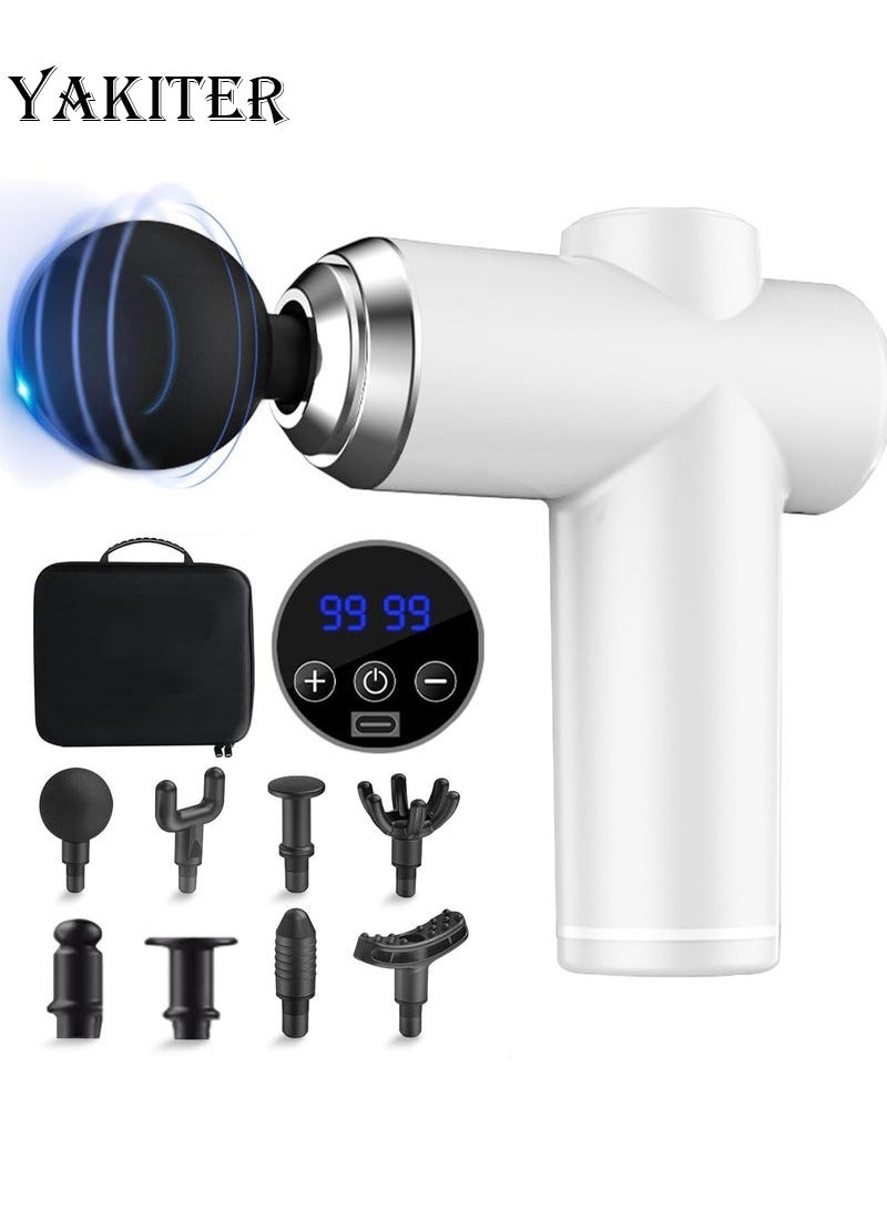Yakiter Massage Gun,Yakiter 99 Speeds Powerful Percussion Massage Machine with LCD Touch Screen, 8 Massage Heads, Quiet Handheld Neck Back Massager for Muscle Pain Relief（White + Suitcase)  - Image 1