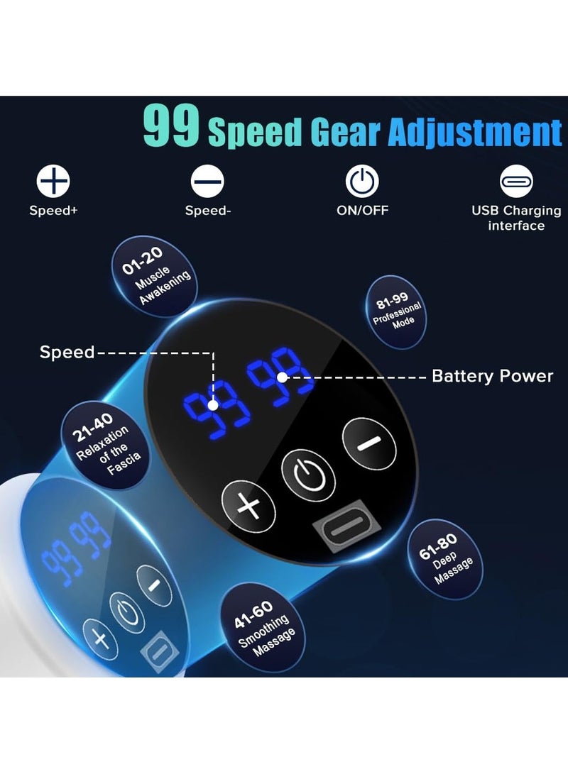 Yakiter Massage Gun,Yakiter 99 Speeds Powerful Percussion Massage Machine with LCD Touch Screen, 8 Massage Heads, Quiet Handheld Neck Back Massager for Muscle Pain Relief（White + Suitcase)  - Image 2