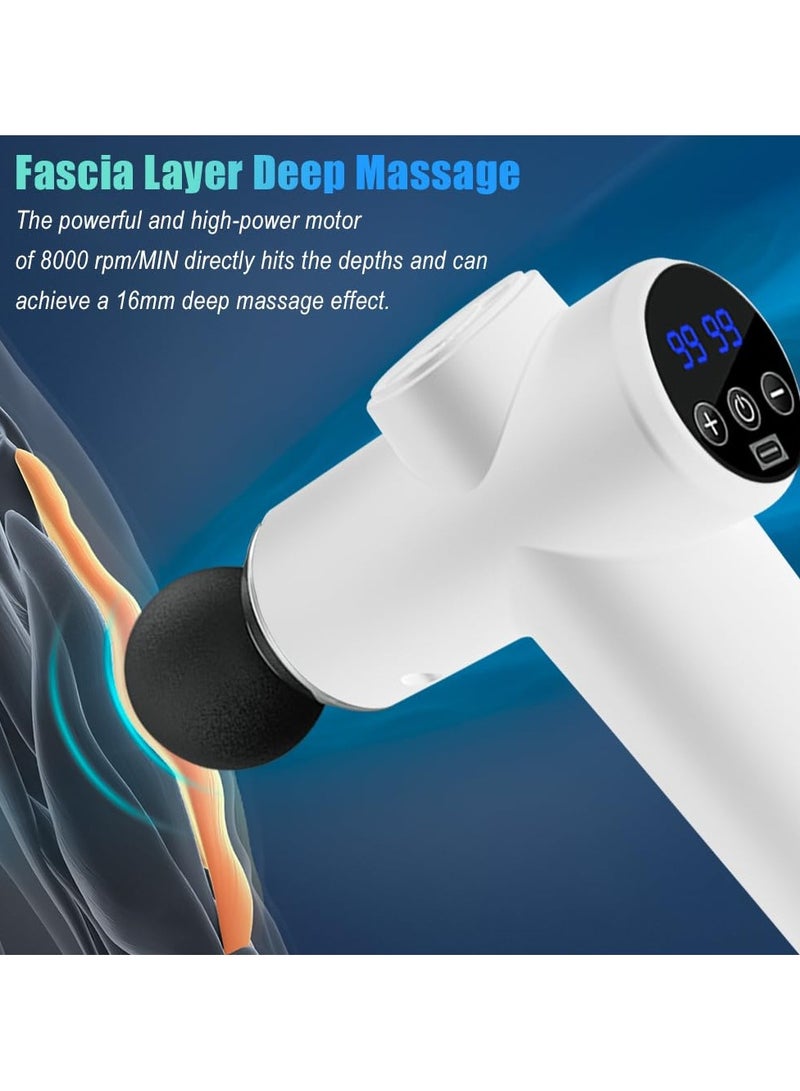 Yakiter Massage Gun,Yakiter 99 Speeds Powerful Percussion Massage Machine with LCD Touch Screen, 8 Massage Heads, Quiet Handheld Neck Back Massager for Muscle Pain Relief（White + Suitcase)  - Image 4