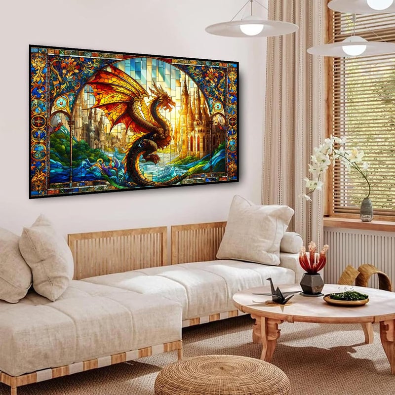 igoodom Large Diamond Painting, Stained Glass Dragon Diamond Art Kits for Adults, Full Drill Round Big Diamond Painting, DIY Gem Art and Crafts for Home Wall Decor Gift 27.5 X 15.7inch - Image 4