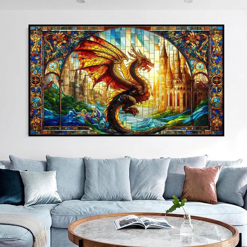 igoodom Large Diamond Painting, Stained Glass Dragon Diamond Art Kits for Adults, Full Drill Round Big Diamond Painting, DIY Gem Art and Crafts for Home Wall Decor Gift 27.5 X 15.7inch - Image 2