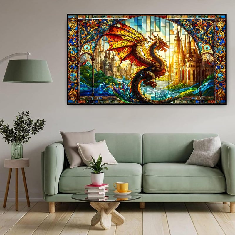 igoodom Large Diamond Painting, Stained Glass Dragon Diamond Art Kits for Adults, Full Drill Round Big Diamond Painting, DIY Gem Art and Crafts for Home Wall Decor Gift 27.5 X 15.7inch - Image 5
