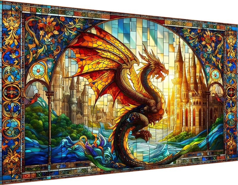 igoodom Large Diamond Painting, Stained Glass Dragon Diamond Art Kits for Adults, Full Drill Round Big Diamond Painting, DIY Gem Art and Crafts for Home Wall Decor Gift 27.5 X 15.7inch - Image 1