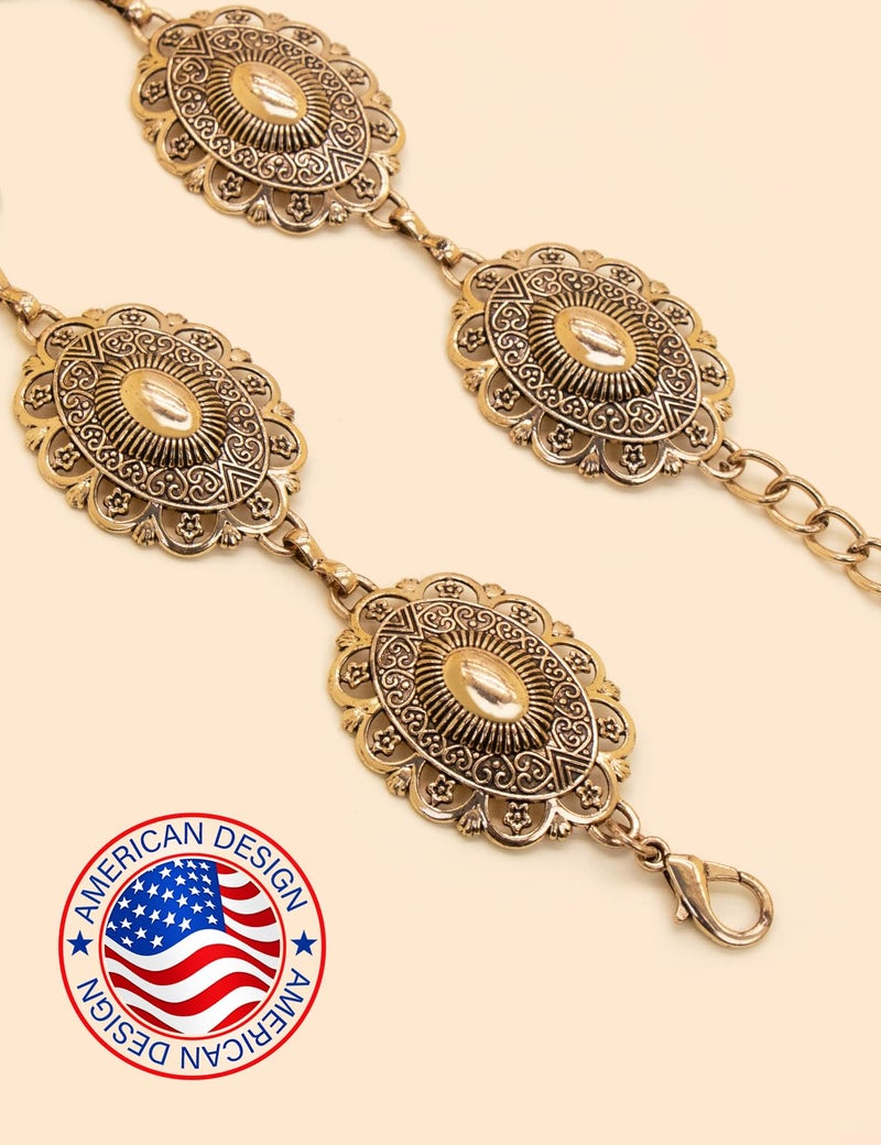 TOPACC Gold Concho Belts for Women Western Metal Cowgirl Chain Belts for Dresses Jeans Country Concert Outfit - Image 2
