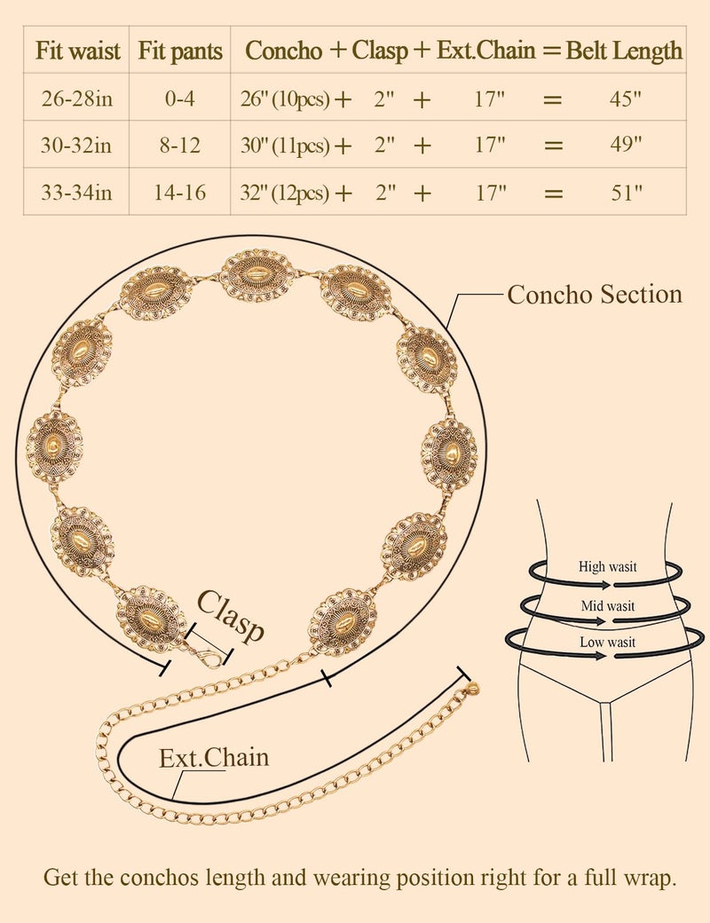 TOPACC Gold Concho Belts for Women Western Metal Cowgirl Chain Belts for Dresses Jeans Country Concert Outfit - Image 5