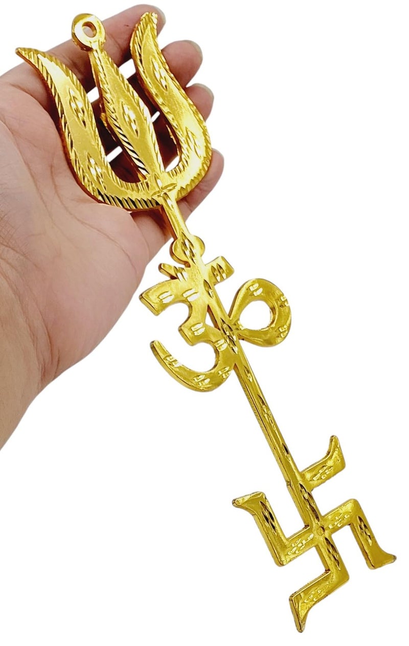 ARTISKRITI Om Trishul Swastik Trishakti Yantra Door, Wall Hanging for Home, Mandir, Office & Shops Home House Entrance Door Decor - Image 2