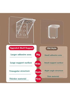Generic 6Pcs  Large Self Adhesive Cabinet Shelf Support Non Marking Adhesive Layer Plate Holder Punch Free Transparent Shelf Pegs for Shelves Brackets Holders for Cupboard Bookshelf Closet Furniture 7*7CM  - Image 3