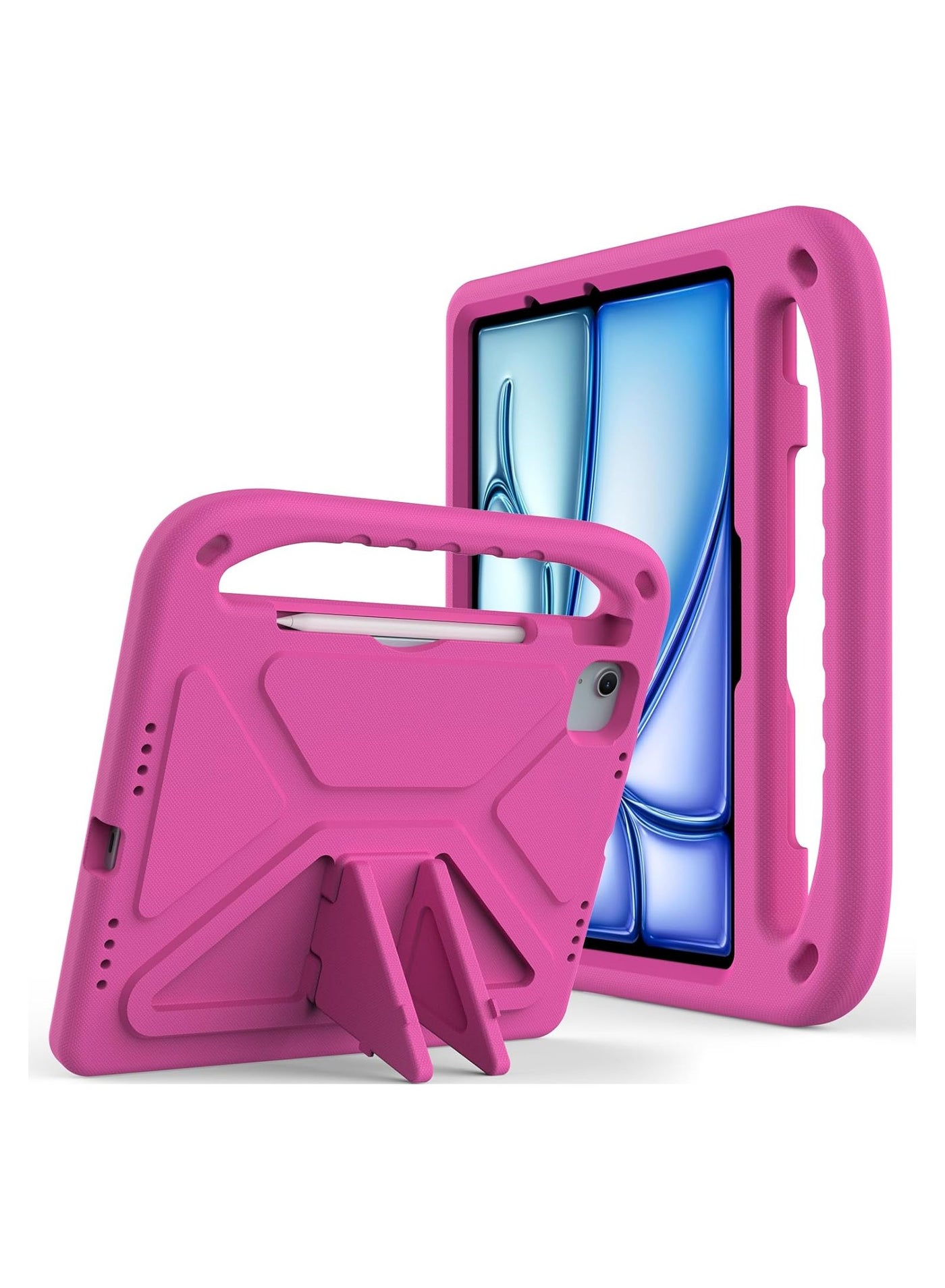 VKL Kids Case for iPad Air 11 Inch M2(2024)/Pro 11 inch (2024) M4: Lightweight EVA Kid Friendly Shockproof Protective Tablet Cover Handle Stand Kids Case for iPad Air 11"/Pro 11"(2024) (Rose Red)