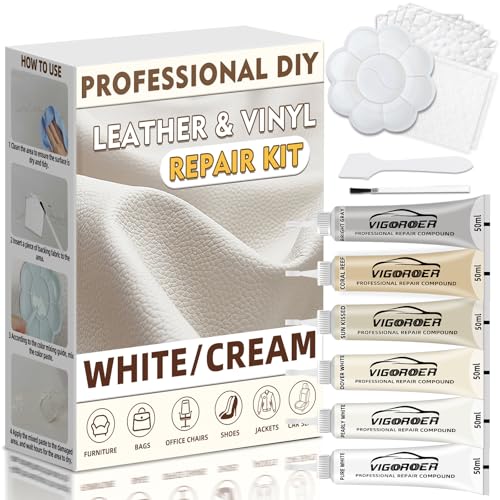 Vigorder Cream Leather Repair Kit for Furniture, Vinyl Repair Kit for Car Interior, Sofa, Purse and Jacket, Restore Any Material with Super Easy Instructions to Fix Scratches, Tears, Holes, Peeling - Image 1