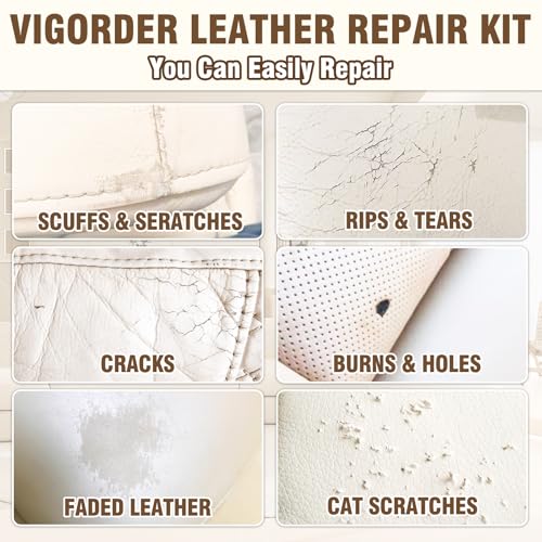 Vigorder Cream Leather Repair Kit for Furniture, Vinyl Repair Kit for Car Interior, Sofa, Purse and Jacket, Restore Any Material with Super Easy Instructions to Fix Scratches, Tears, Holes, Peeling - Image 2