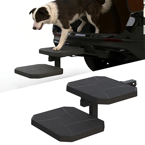 KOKSHELY Dual-Step Foldable Pet Hitch Step, Foldable Two-Tier Flip-Out Dog Stairs Fits 2" Hitch Receiver, Dog Ramp Steps for Car, Truck & SUV Hitches, Heavy-Duty Alloy Frame & HDPE Non-Slip Surface - Image 1