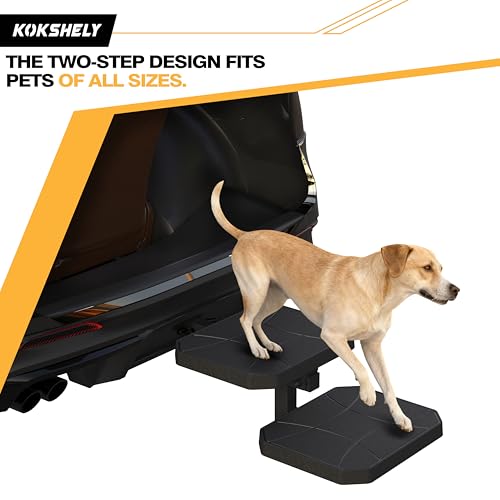 KOKSHELY Dual-Step Foldable Pet Hitch Step, Foldable Two-Tier Flip-Out Dog Stairs Fits 2" Hitch Receiver, Dog Ramp Steps for Car, Truck & SUV Hitches, Heavy-Duty Alloy Frame & HDPE Non-Slip Surface - Image 2