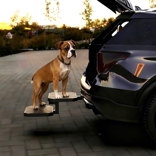 KOKSHELY Dual-Step Foldable Pet Hitch Step, Foldable Two-Tier Flip-Out Dog Stairs Fits 2" Hitch Receiver, Dog Ramp Steps for Car, Truck & SUV Hitches, Heavy-Duty Alloy Frame & HDPE Non-Slip Surface - Image 3