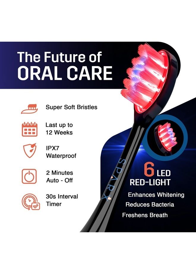 sparx Toothbrush Replacement Heads, Brush Heads with Red Light Therapy for Gum Care, Replacement Brush Heads, Black, 1 Pack