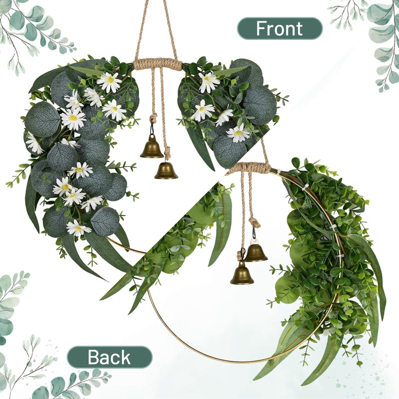 Kuabiz Spring Eucalyptus Wreath for Front Door 15.7" Artificial Spring Greenery Wreath with Olive Leaves Daisy Flower Summer Wreaths All Season for Farmhouse Porch Window Hanging Wall Home Decor - Image 5