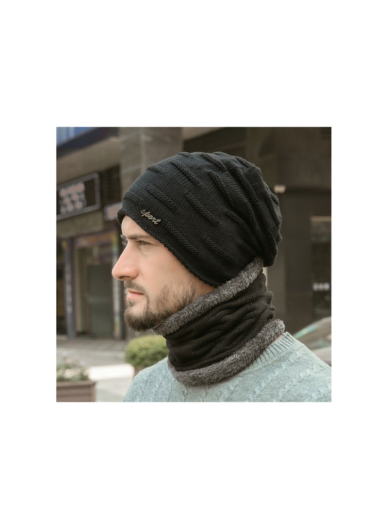Loquat Winter Padded Set Cap Knitted Hat Scarf 2-Piece Set