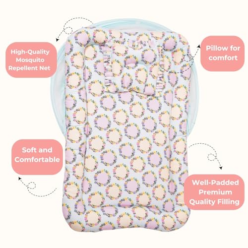 TIDY SLEEP Mosquito Net Bedding for Baby | Baby Gadda for New Born| 0Months+ | Size:90x65Cm | (Ballerina) - Image 4