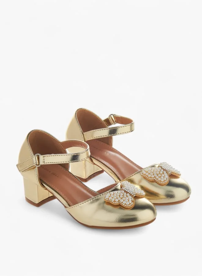 Flora Bella By Shoexpress Girls Butterfly Accent Ballerinas With Hook And Loop Closure