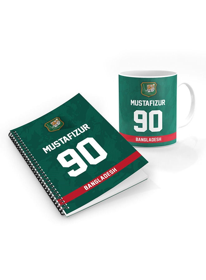 Stylizedd Designer Printed Coffee Mug + A5 Spiral Notebook Memo Notepad Journal Personalised Combo Gift Set  -Player Name - Mustafizur Rahman, Jersey Number-90 - Image 1