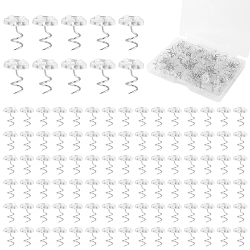 Gosknor 100 Pcs Bed Skirt Pins, Upholstery Twist Pins Bedskirts Holders or Fasteners Fabric and Slipcover Pins Spiral Push Pins with Clear Heads for Fixed Bed Skirt Sofa Cover Fabric Cover Decorative Nails - Image 1