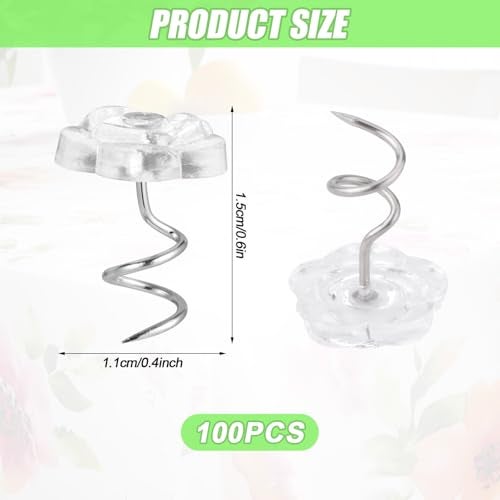 Gosknor 100 Pcs Bed Skirt Pins, Upholstery Twist Pins Bedskirts Holders or Fasteners Fabric and Slipcover Pins Spiral Push Pins with Clear Heads for Fixed Bed Skirt Sofa Cover Fabric Cover Decorative Nails - Image 2