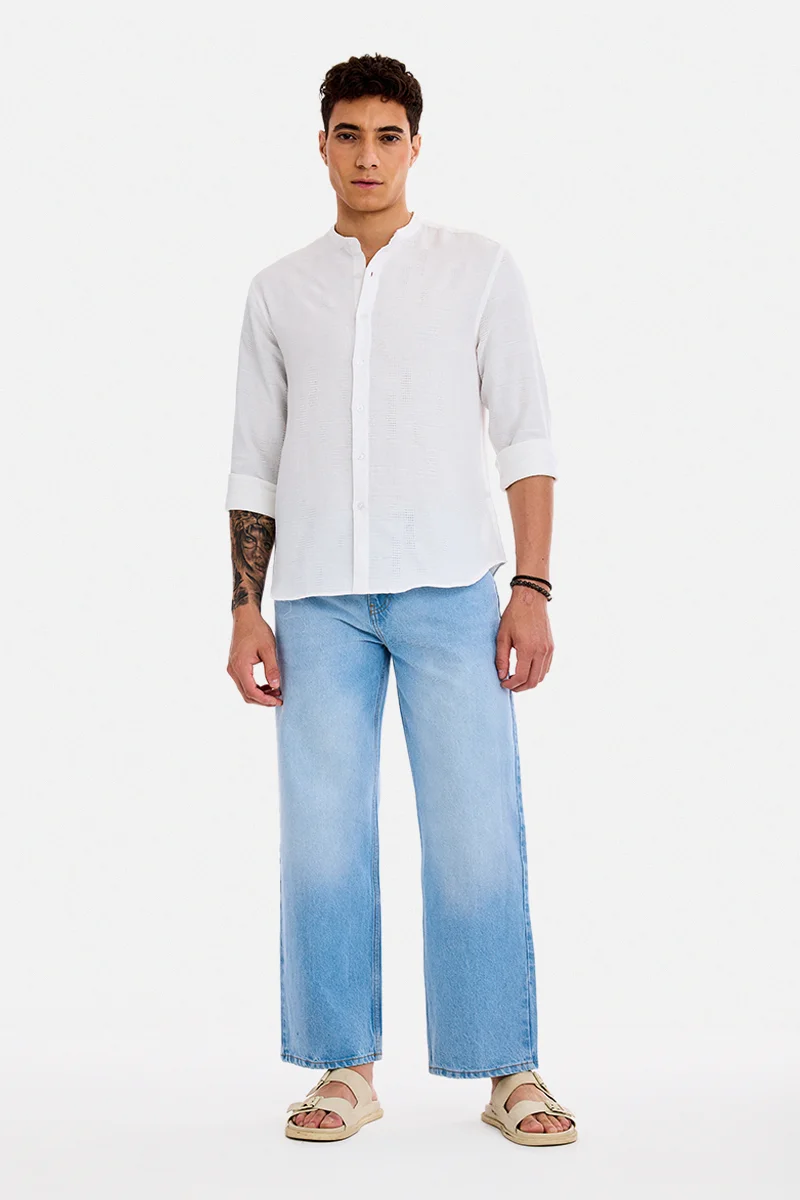 SNITCH White Textured Long Sleeve Regular Fit Shirt