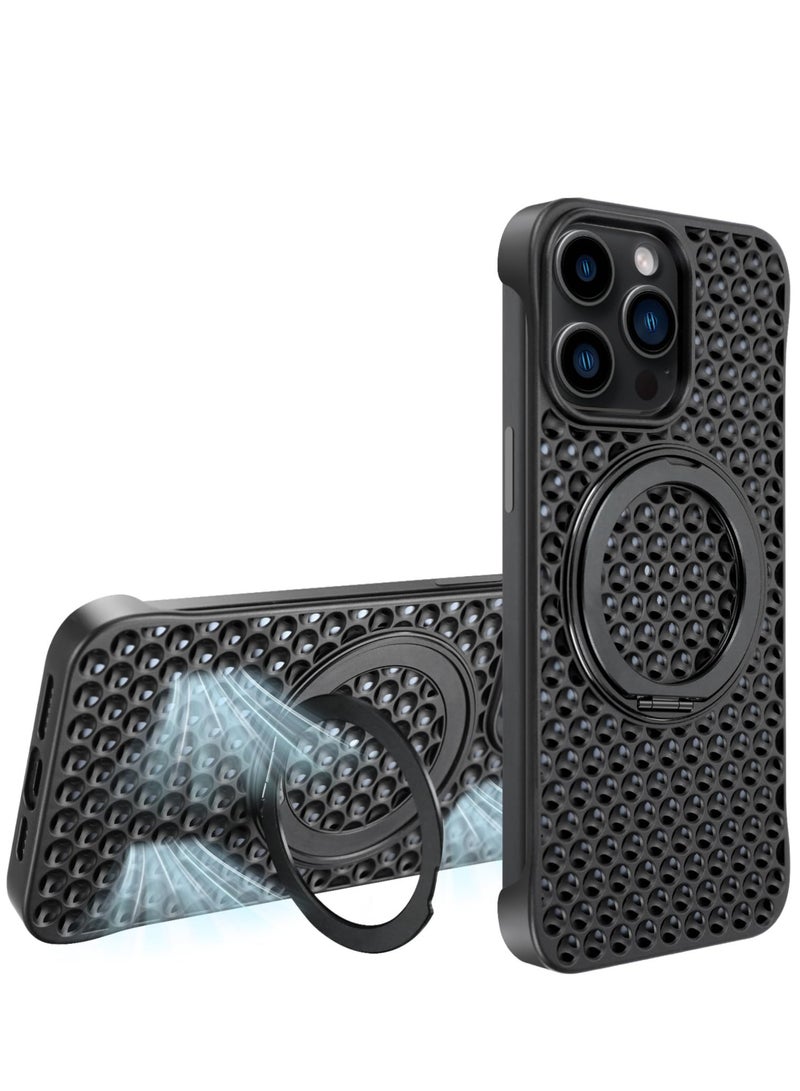 حافظة هاتف بدون إطار مضادة للحرارة متوافقة مع iPhone 16 Pro حافظة هاتف مغناطيسية (حامل هاتف حلقي مغناطيسي) تعمل على تبريد حافظة الهاتف السوداء بشكل فعال - Image 1