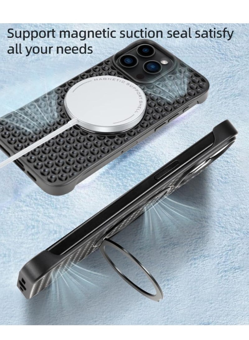 حافظة هاتف بدون إطار مضادة للحرارة متوافقة مع iPhone 16 Pro حافظة هاتف مغناطيسية (حامل هاتف حلقي مغناطيسي) تعمل على تبريد حافظة الهاتف السوداء بشكل فعال - Image 4