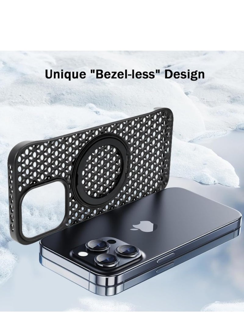 حافظة هاتف بدون إطار مضادة للحرارة متوافقة مع iPhone 16 Pro حافظة هاتف مغناطيسية (حامل هاتف حلقي مغناطيسي) تعمل على تبريد حافظة الهاتف السوداء بشكل فعال - Image 2