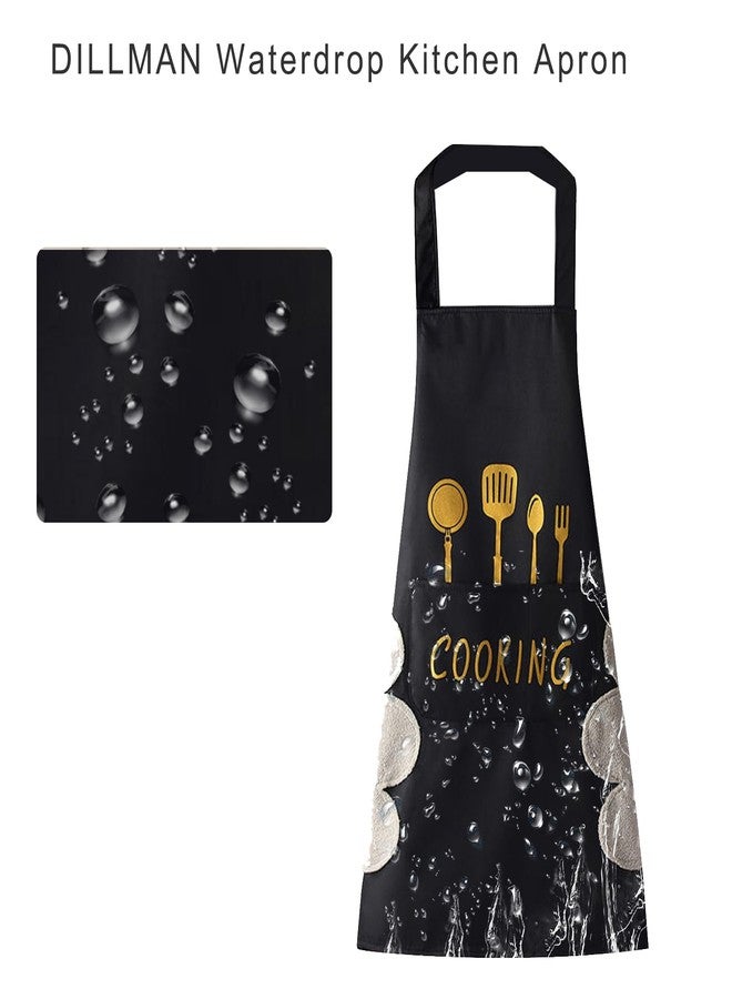 DILLMAN Women Kitchen Apron with Hand Wipe Pockets，Big Pocket,Hand-wiping, Waterproof for Cooking Baking (Black + Black) - Image 5