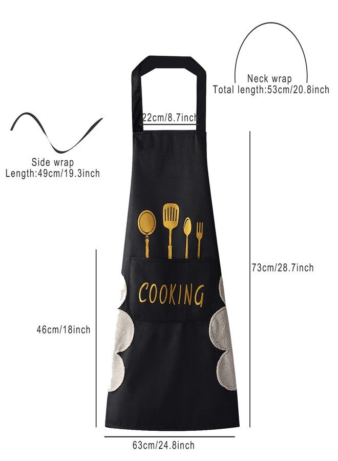 DILLMAN Women Kitchen Apron with Hand Wipe Pockets，Big Pocket,Hand-wiping, Waterproof for Cooking Baking (Black + Black) - Image 4