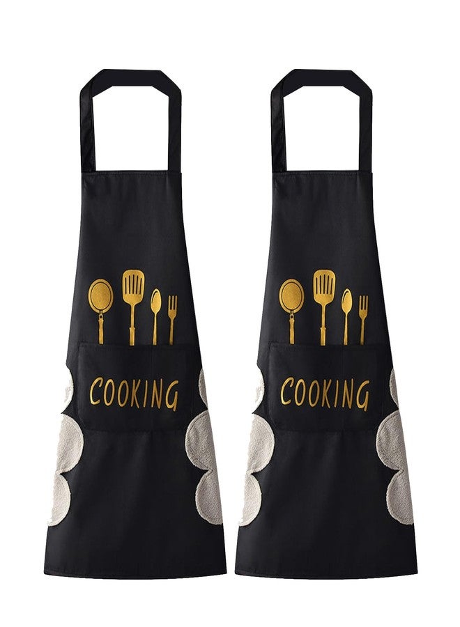 DILLMAN Women Kitchen Apron with Hand Wipe Pockets，Big Pocket,Hand-wiping, Waterproof for Cooking Baking (Black + Black) - Image 1