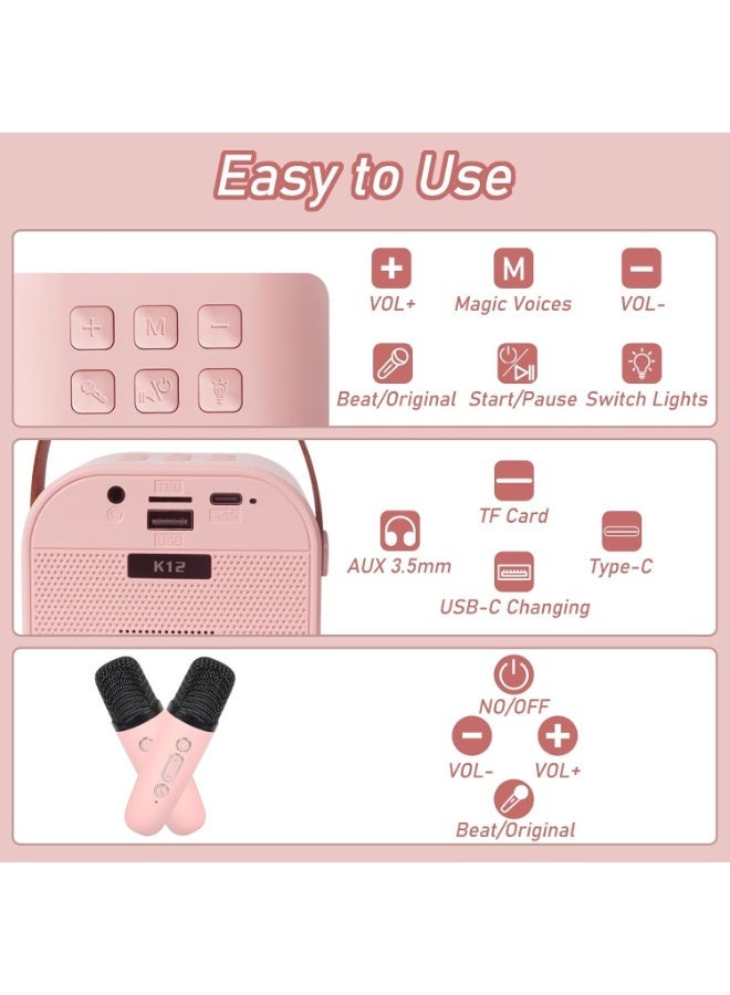 Children's Portable Karaoke System with Bluetooth – 2 Wireless Microphones, LED Lights & Professional Sound - Image 2