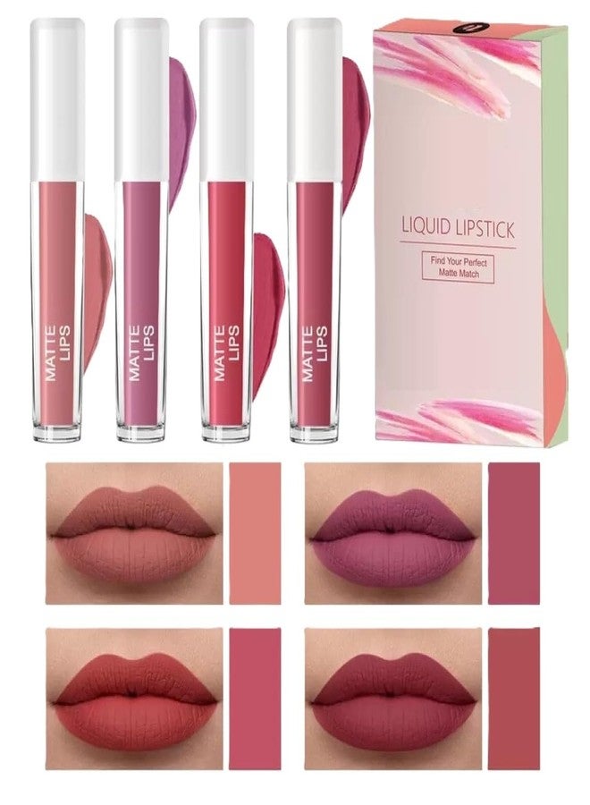 Glowhouse Matte Finish, Fab Lipstiks Combo Pack of 4 Matte Liquid Lipstick Set, 4 Nude Shades, Long-lasting Formula - Image 2