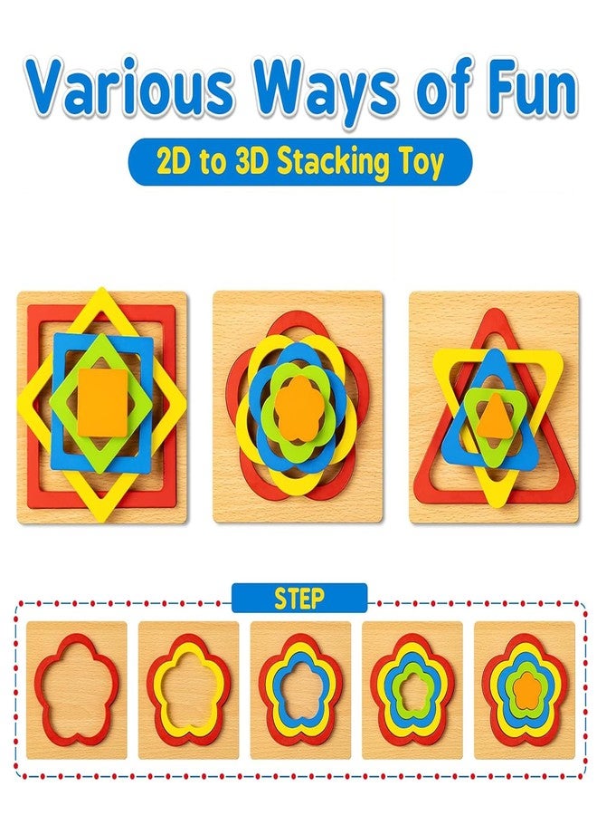 KLIFFOO 3pcs Toddler Puzzles Wooden Toys Games Montessori Rainbow Shape Sorting Puzzle Sensory Toy, Preschool Activities for Toddlers, Early Educational Gift for Kids Boys Girls Age 1-4 Year - Image 3