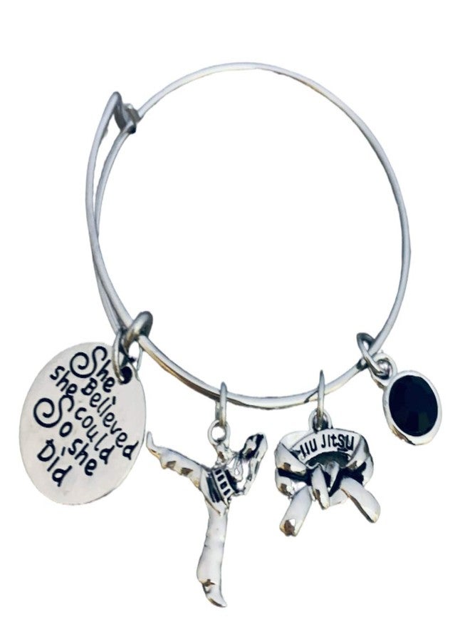 Sportybella Jiu Jitsu Charm Bracelet - She Believed She Could Martial Arts Black Belt Charm Bracelet, Brazilian Jiu Jitsu Gift for Women, Jiujitsu Accessories - Image 1