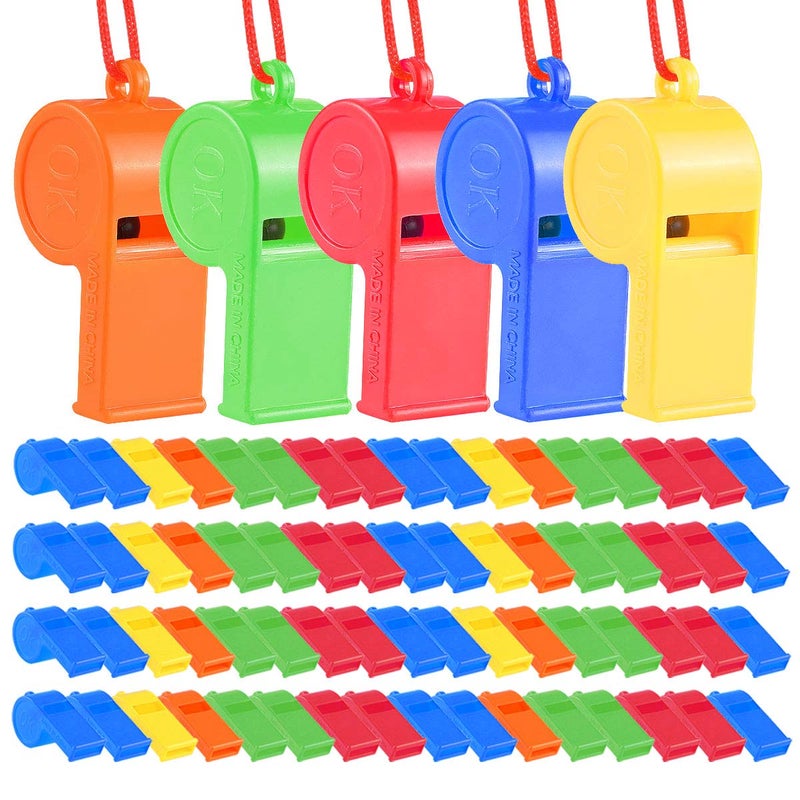 WSYUB 72Pcs Plastic Whistles Bulk Whistles Training Sports Whistles with Lanyard Loud Toys Whistles for Kids Christmas Birthday Party Goody Bag Fillers Games Survival Emergency 5 Brilliant Colors - Image 3