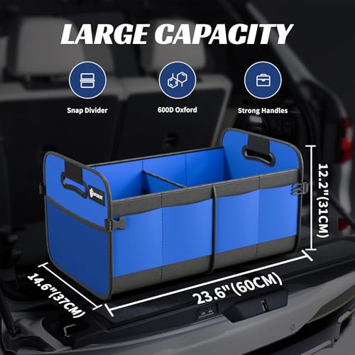 Sposuit Trunk Organizer for Car - 70L Collapsible Car Storage with 11 Pockets & Reinforced Handles, SUV Trunk Organizers for Grocery Cargo(Blue) - Image 2