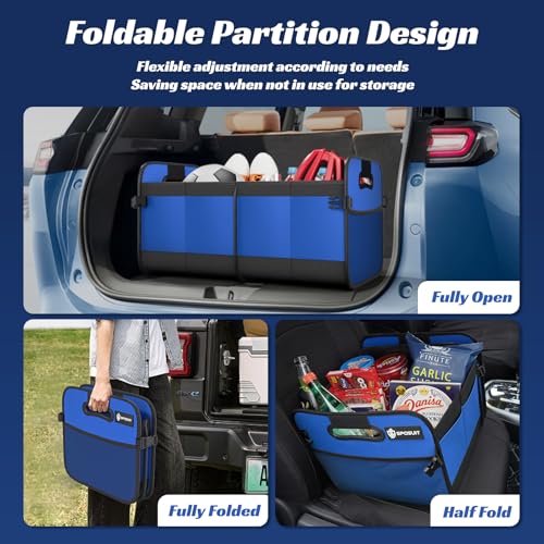 Sposuit Trunk Organizer for Car - 70L Collapsible Car Storage with 11 Pockets & Reinforced Handles, SUV Trunk Organizers for Grocery Cargo(Blue) - Image 4