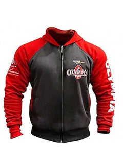 Generic Autumn Mens Sweatshirt Long Sleeve Fitness Sport Jacket Cotton Printed Zipper Top Cross-border New Arrival Dark gray and red 