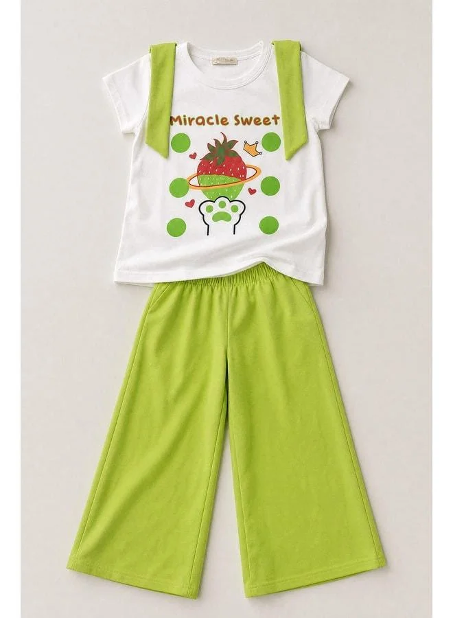 Perendi Girl's Strawberry Print Wide Leg Set