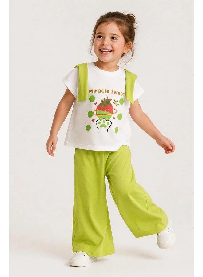 Perendi Girl's Strawberry Print Wide Leg Set