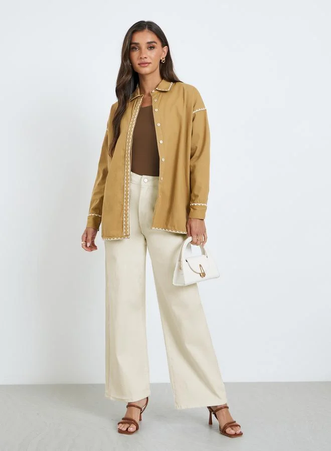 Styli Women Brown Embroidered Shirt