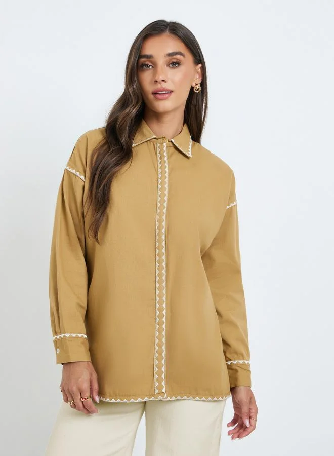 Styli Women Brown Embroidered Shirt