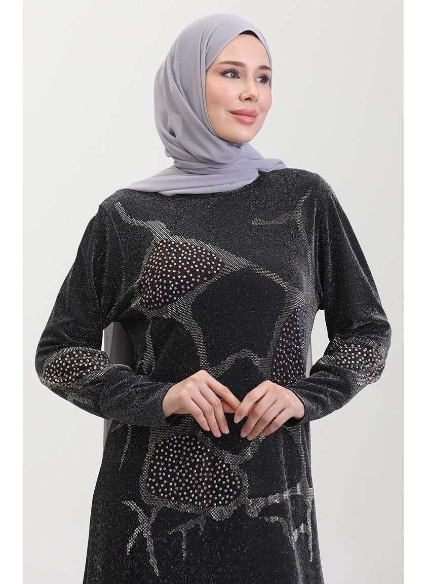 Sefa Merve - Stone Evening Dress 0432-04 Black - Image 1