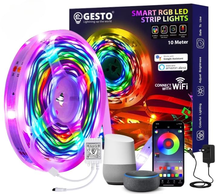 Gesto 600 LED Strip Lights with Adaptor - Music Sync RGB Lights with Alexa, Google & App Operated Waterproof Smart Light - Multicolor LED Lights for Home,Diwali,Christmas (10 Meter) - Image 1