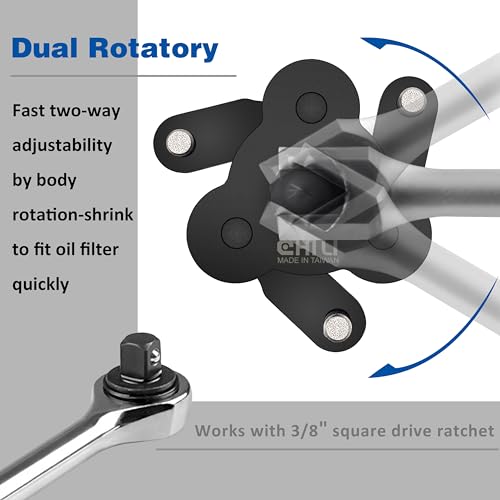CHILI TOOLS Universal Adjustable No-Slip Magnetic Oil Filter Wrench with 3/8" Square Drive | Range From 2-1/4 to 4 inch Oil Filters Removal Tool | For Motorcycles, Cars & Trucks | Made in Taiwan - Image 5