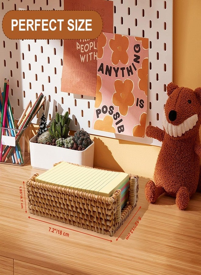 Shonmogar 4 x 6 Inch Sticky Note Holder,Rattan Post It Note Dispenser,Wicker Sticky Note Dispenser,Farmhouse Style Post It Holder for Home Office Desk Decor,Honey Brown - Image 2