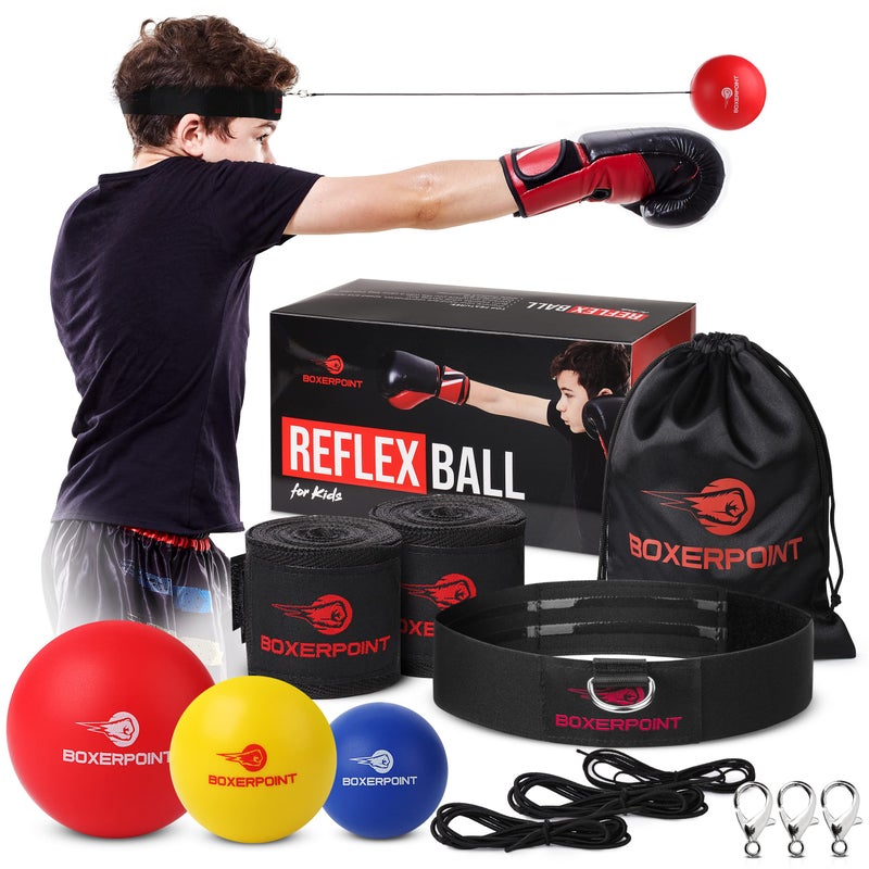 Boxerpoint Kids Boxing Reflex Ball – Boxing Ball Headband Boxing Games with 3 Skill Levels & Included Kids Boxing Wraps – Hand Eye Coordination Training Boxing Equipment for Kids (Kids) - Image 1