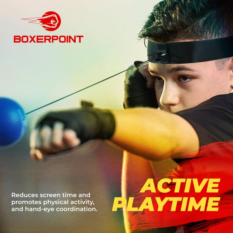 Boxerpoint Kids Boxing Reflex Ball – Boxing Ball Headband Boxing Games with 3 Skill Levels & Included Kids Boxing Wraps – Hand Eye Coordination Training Boxing Equipment for Kids (Kids) - Image 2